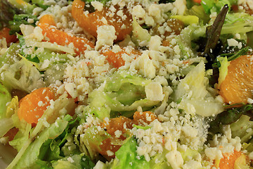 Image showing Close-up view of Salad Lettuce, Mandarin Oranges, Feta Cheese 