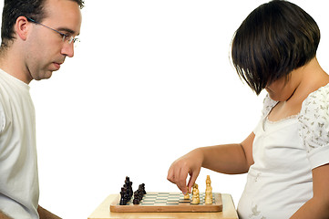 Image showing Father Daughter Playing Chess