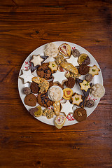 Image showing Assorted Christmas cookies on wooden table