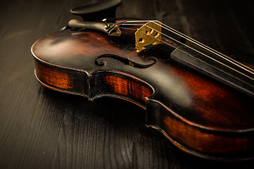 Image showing Close view of old violin and strings in vintage style