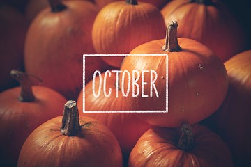 Image showing pumpkins with hand drawn chalk text October