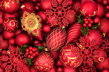 Image showing Winter Holly and Christmas Tree Baubles