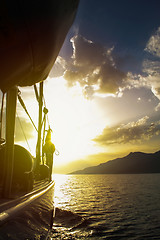 Image showing Sailing to sunset