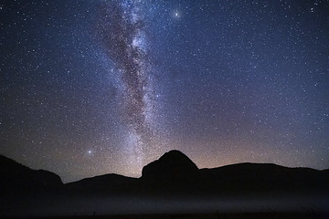 Image showing Milky Way and pre dawn glow on the horizon