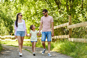 Image showing happy family walking in summer park