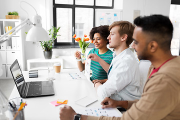 Image showing creative team having video conference at office