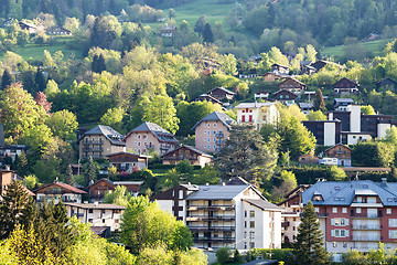 Image showing View of french alps mountain  and Saint-Gervais-les-Bains villag