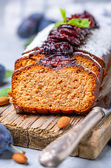 Image showing Freshly baked plum cake.