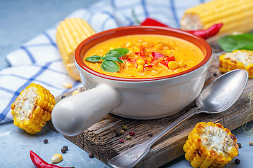 Image showing Homemade creamy corn soup.