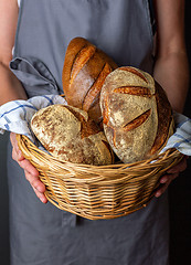 Image showing Artisanal freshly baked bread in the basket.
