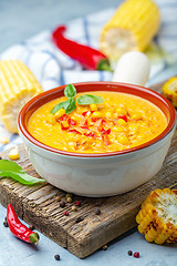 Image showing Creamy corn soup with chili.