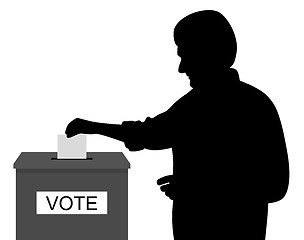 Image showing Man voter putting ballot voting paper in ballot box