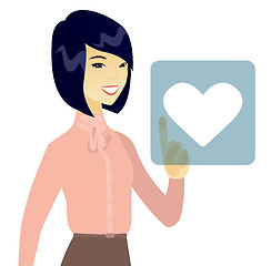 Image showing Business woman pressing web button with heart.