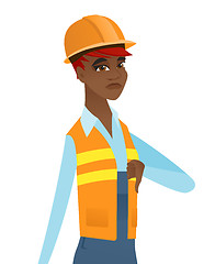 Image showing Disappointed african builder with thumb down.