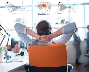 Image showing young businessman relaxing at the desk