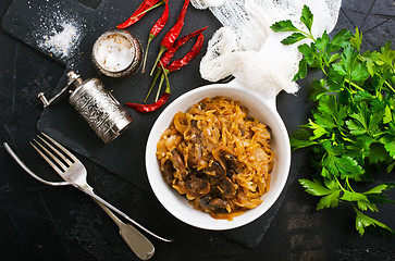 Image showing fried cabbage with mushrooms