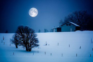 Image showing Full Moon Winter Scenery