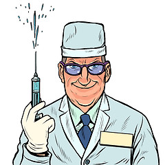 Image showing Doctor man with a syringe. Vaccination and injection