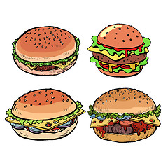 Image showing set collection Burger hamburger cheeseburger