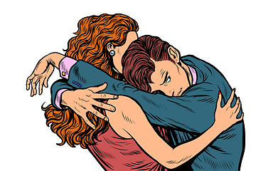 Image showing man and woman embrace love. Wife comforting husband