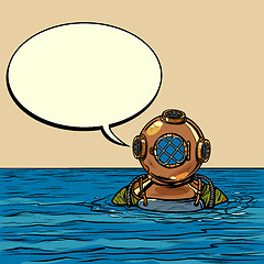 Image showing retro deep sea diver in metal helmet