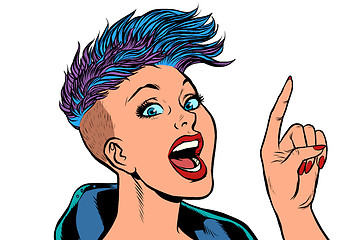 Image showing Modern woman points a finger