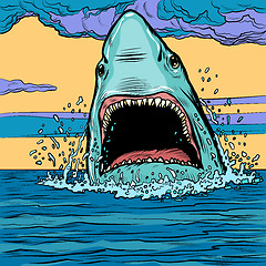 Image showing Dangerous aggressive shark in the ocean