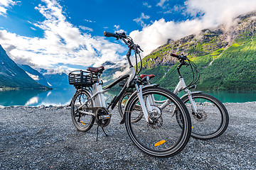 Image showing Electric bicycle on the background of nature Norway