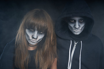 Image showing Two preteen kids with zombie makeup