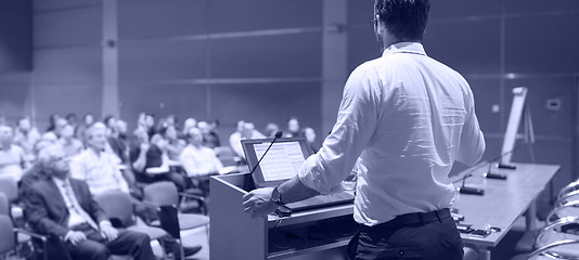 Image showing Public speaker giving talk at Business Event.