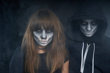 Image showing Two preteen kids with zombie makeup