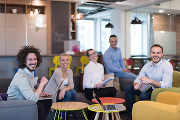 Image showing Startup Business Team At A Meeting at modern office building