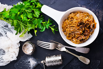 Image showing fried cabbage with mushrooms