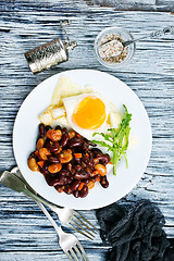 Image showing fried bean with fried eggs