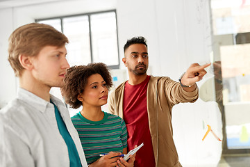 Image showing creative team looking at office glass board