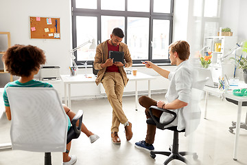 Image showing man showing tablet pc to creative team at office