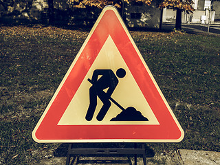 Image showing Vintage looking Road work sign