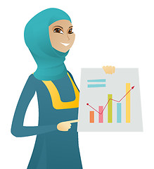 Image showing Muslim business woman showing financial chart.