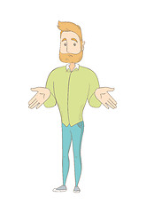 Image showing Young caucasian hippie man shrugging shoulders.