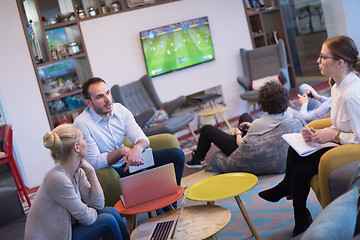 Image showing Startup Business Team At A Meeting at modern office building