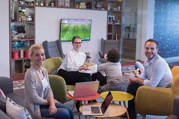 Image showing Startup Business Team At A Meeting at modern office building