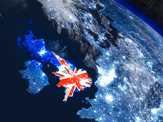 Image showing United Kingdom with embedded flag from space