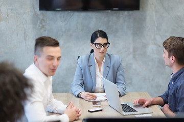 Image showing Startup Business Team At A Meeting at modern office building