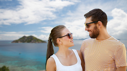 Image showing happy couple in sunglasses on seychelles island