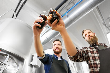 Image showing brewers clinking glasses of craft beer at brewery