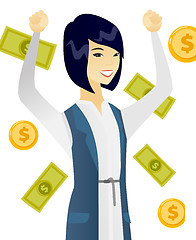 Image showing Young asian business woman under money rain.