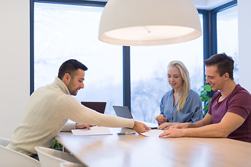 Image showing Startup Business Team At A Meeting at modern office building