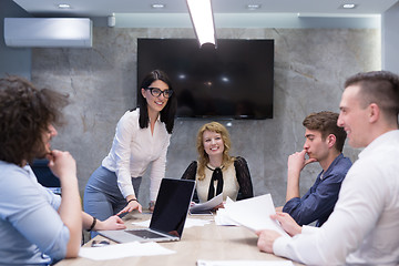 Image showing Startup Business Team At A Meeting at modern office building