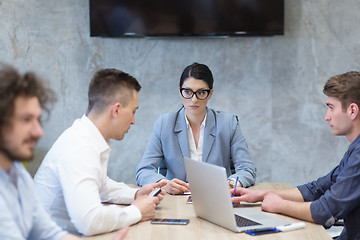 Image showing Startup Business Team At A Meeting at modern office building