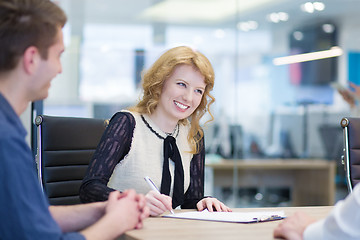 Image showing Startup Business Team At A Meeting at modern office building